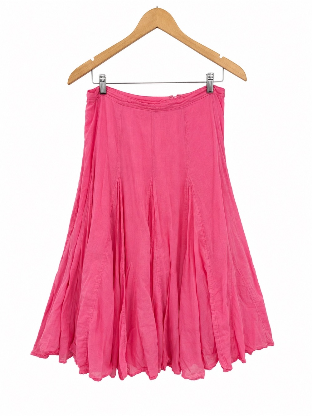 Maeve Anthropologie Arielle Flounced Hot Pink Midi Skirt Cotton Size US 10